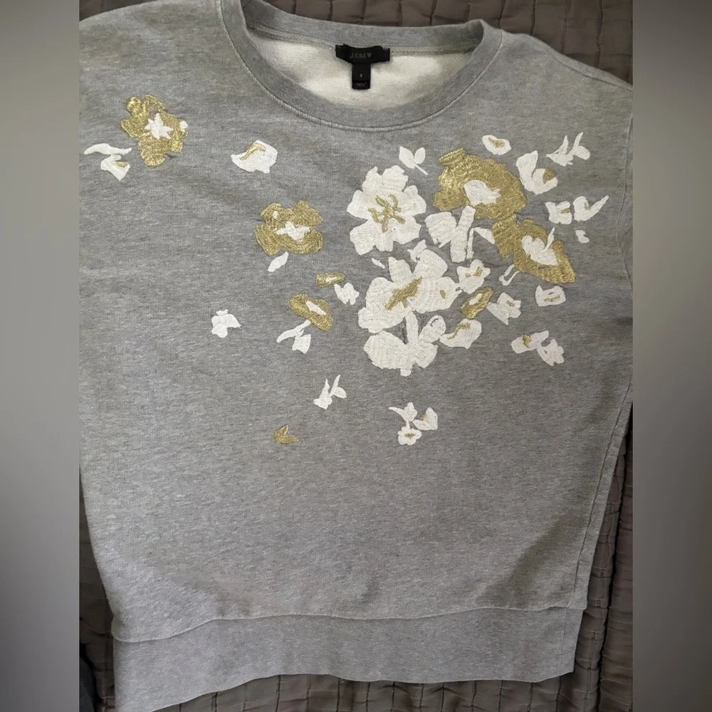 J.Crew Gray Sweatshirt with Floral Embroidery S